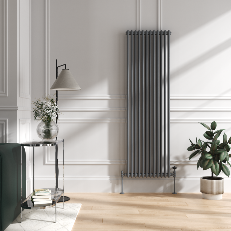 Maesta Anthracite Gray Traditional TRV Angled Thermostatic Radiator Valves With Lockshield
