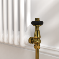 Maesta Brushed Brass Traditional TRV Angled Thermostatic Radiator Valves With Lockshield