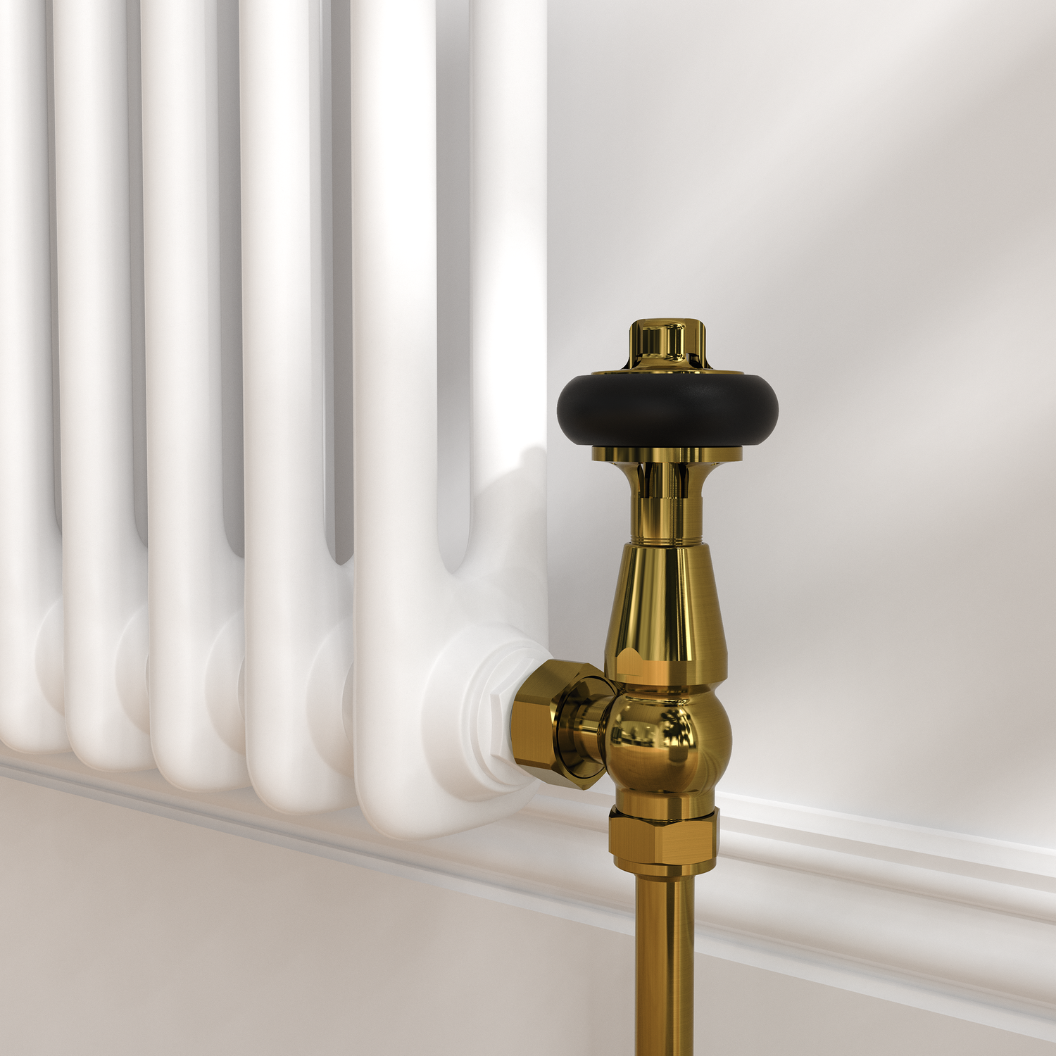 Image of Maesta Brushed Brass Traditional TRV Angled Thermostatic Radiator Valves With Lockshield TRVT-AG-9BB Brushed Brass