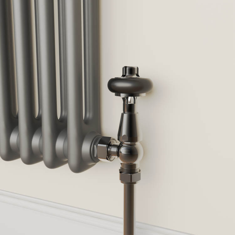 Maesta Black Nickel Traditional TRV Angled Thermostatic Radiator Valves With Lockshield