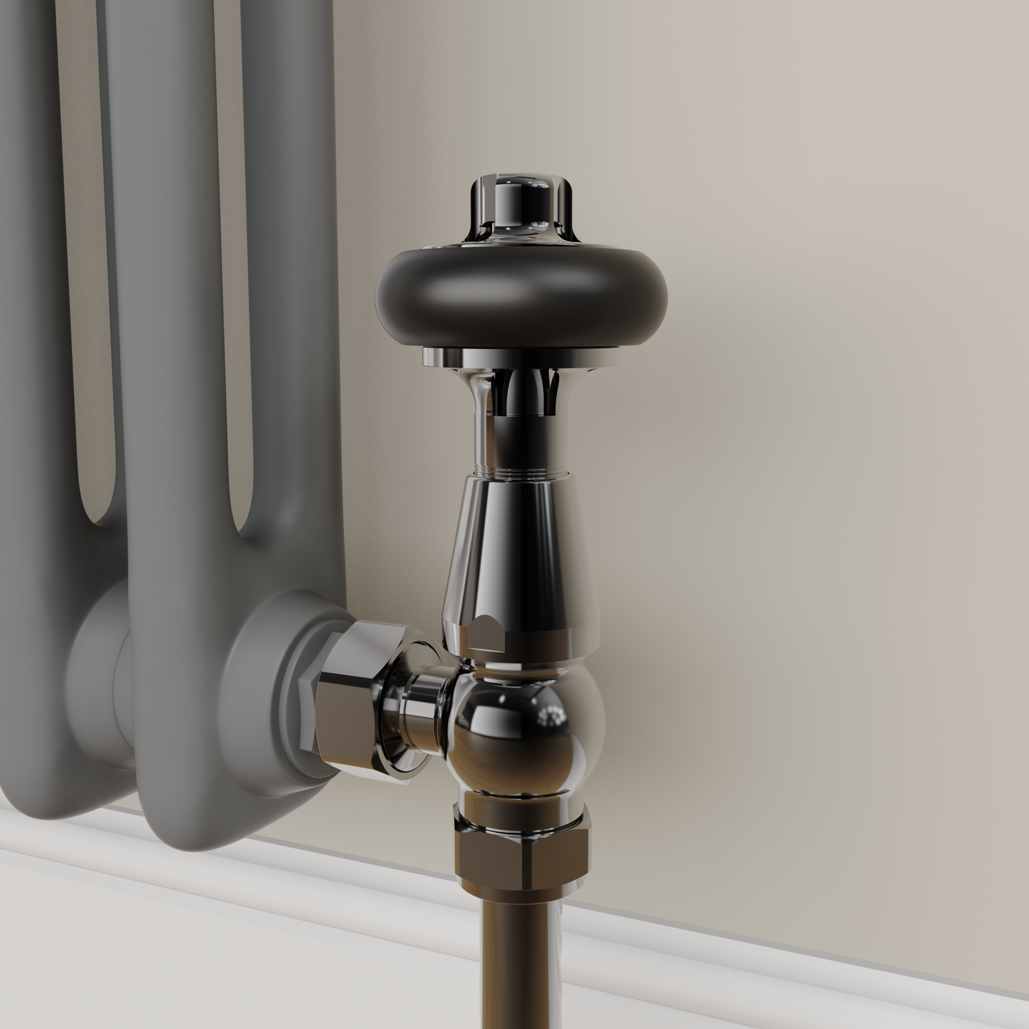 Maesta Black Nickel Traditional Trv Angled Thermostatic Radiator Valves With Lockshield - Image 2