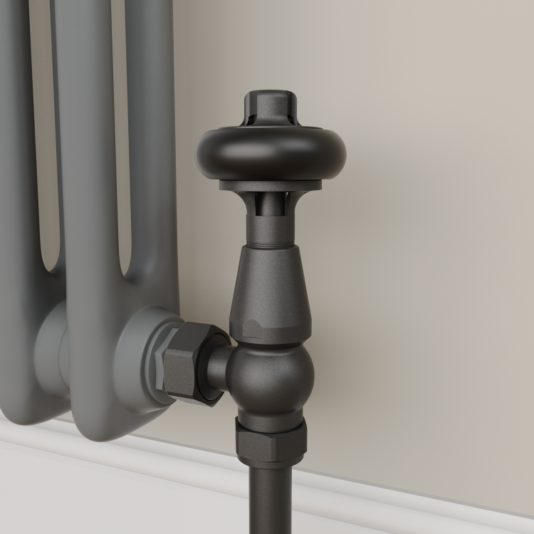 Maesta Matte Black Traditional TRV Angled Thermostatic Radiator Valves With Lockshield