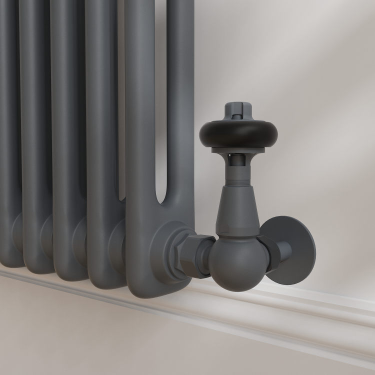 Maesta Anthracite Gray Traditional TRV Corner Thermostatic Radiator Valves With Lockshield