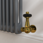 Maesta Brushed Brass Traditional TRV Corner Thermostatic Radiator Valves With Lockshield