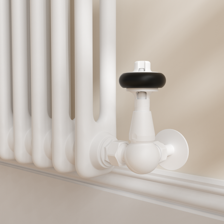 Maesta White Traditional TRV Corner Thermostatic Radiator Valves With Lockshield