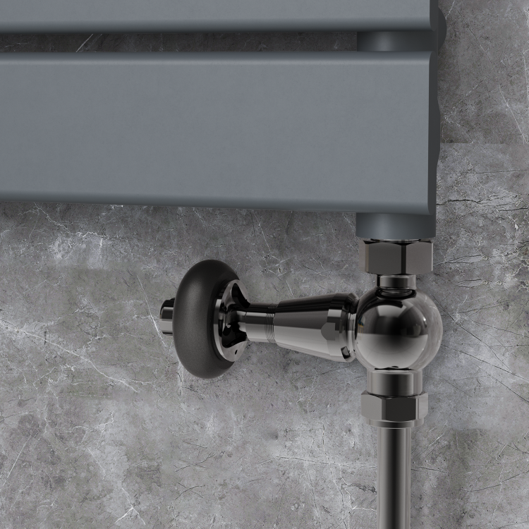 Maesta Black Nickel Traditional TRV Straight Thermostatic Radiator Valves With Lockshield