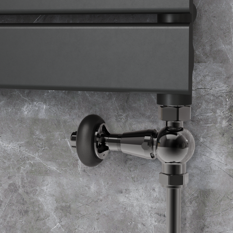 Maesta Black Nickel Traditional TRV Straight Thermostatic Radiator Valves With Lockshield