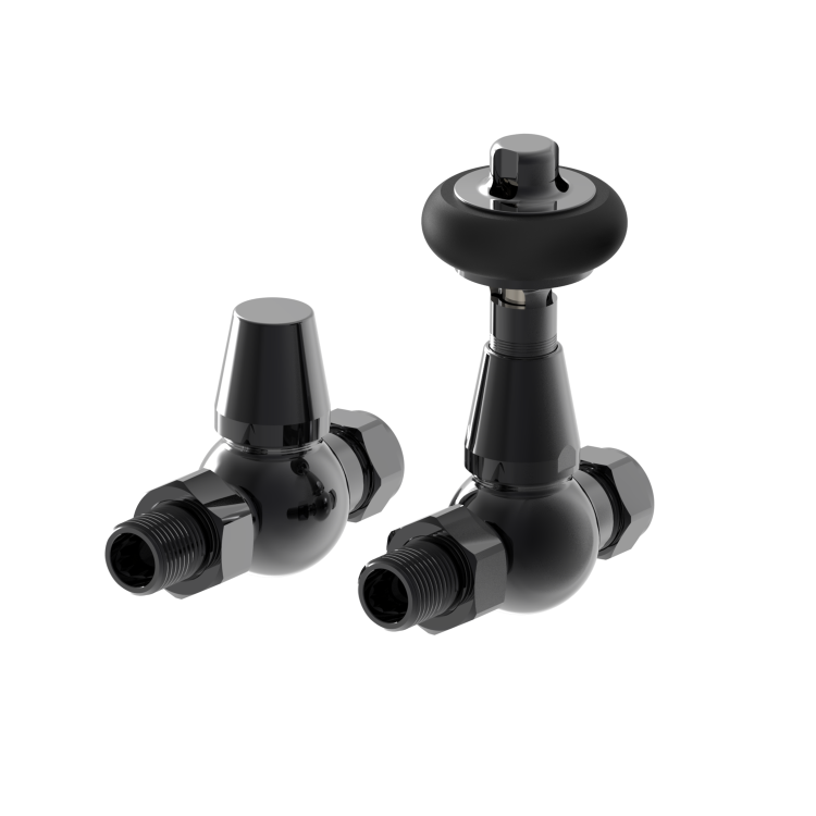 Elego Black Nickel Traditional TRV Straight Thermostatic Radiator Valves With Lockshield