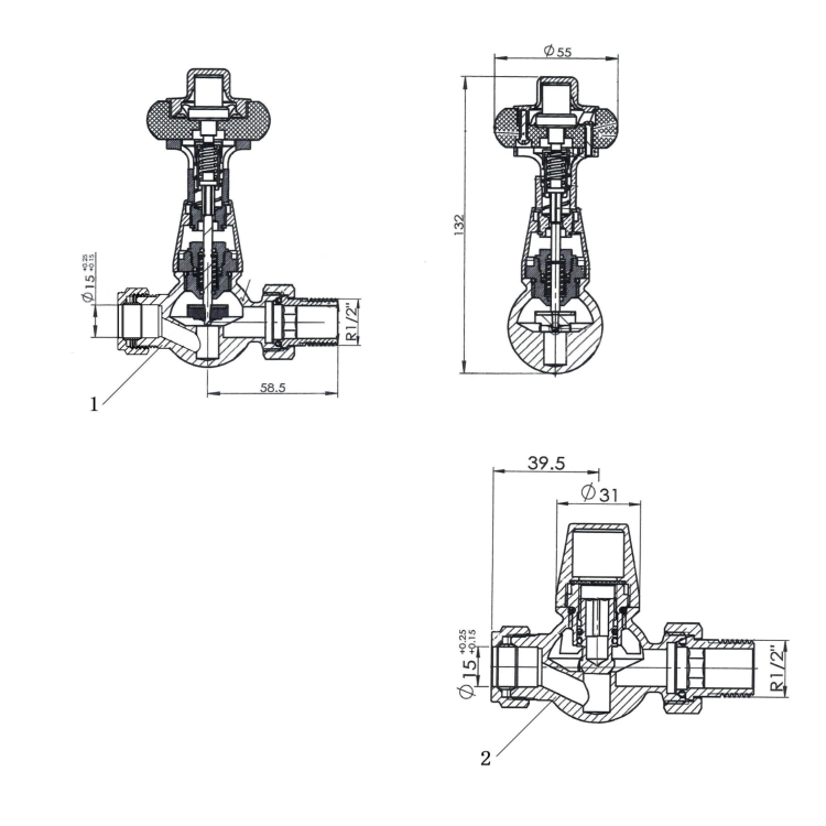 Maesta Matte Black Traditional TRV Straight Thermostatic Radiator Valves With Lockshield