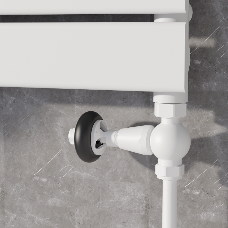 Maesta White Traditional TRV Straight Thermostatic Radiator Valves With Lockshield