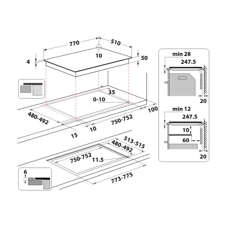 Refurbished Hotpoint TS6477CCPNE 77cm 4 Zone Induction Hob with Flexi Duo