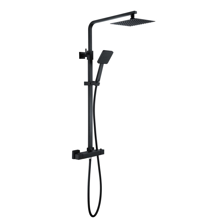 Black Square Thermostatic Mixer Shower Set with Exposed Valve - Zana