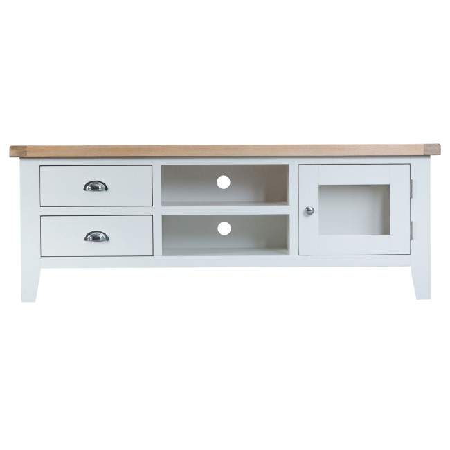 Grasmere Large White TV Unit with Oak Top - TV's up to 65"