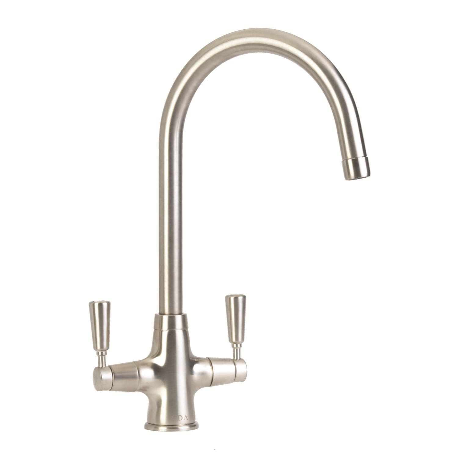 CDA Nickel Twin Lever Swan Neck Monobloc Kitchen Tap