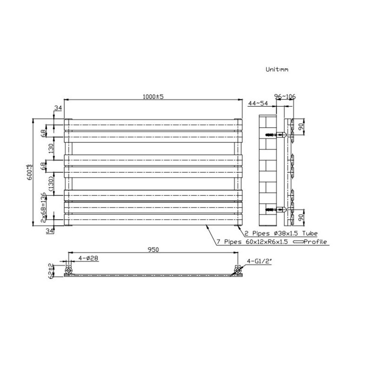 ALMOST PERFECT - Black Heated Towel Rail Radiator 600 x 1000mm - Tundra