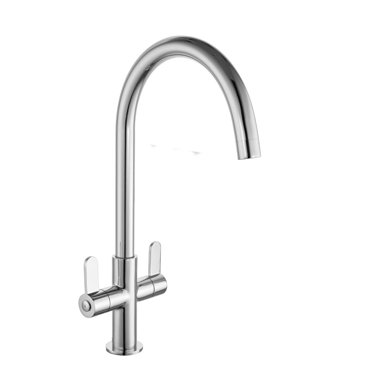 Chrome Dual Lever Square Monobloc  Kitchen Mixer Tap - Essence Turvey