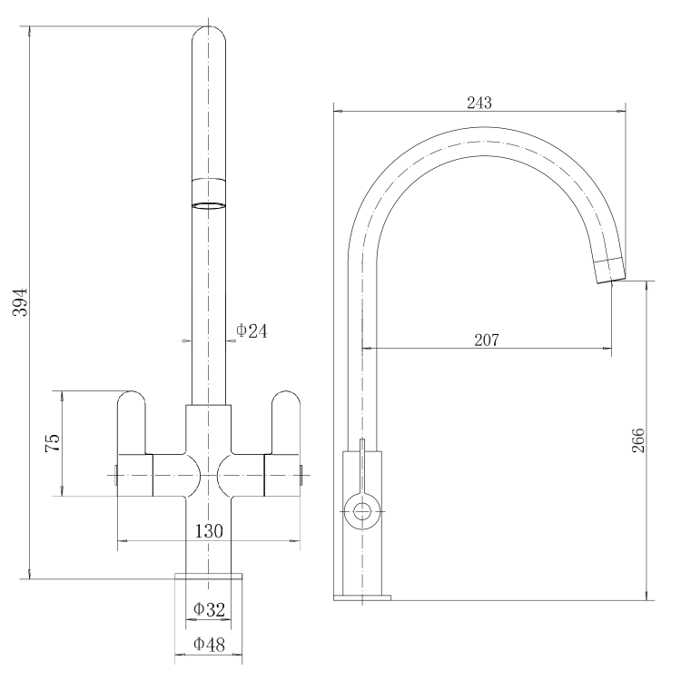 Chrome Dual Lever Square Monobloc  Kitchen Mixer Tap - Essence Turvey