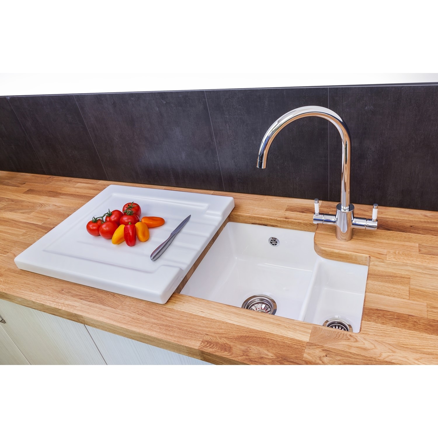 1.5 Bowl Undermount White Ceramic Kitchen Sink - Reginox Tuscany