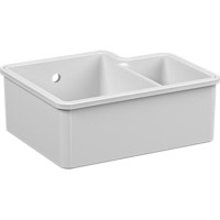 GRADE A1 - Reginox TUSCANY Large 1.5 Bowl Undermount Ceramic Sink White Glaze