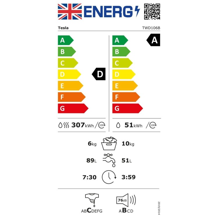 Tesla 10kg Wash 6kg Dry 1400rpm Washer Dryer - Black