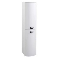 Curved White Wall Hung Tall Bathroom Storage Cabinet - W320 x H1418mm