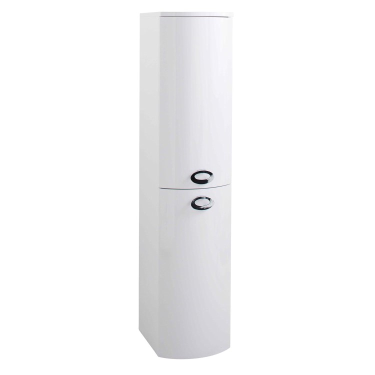 Curved White Wall Hung Tall Bathroom Storage Cabinet - W320 x H1418mm