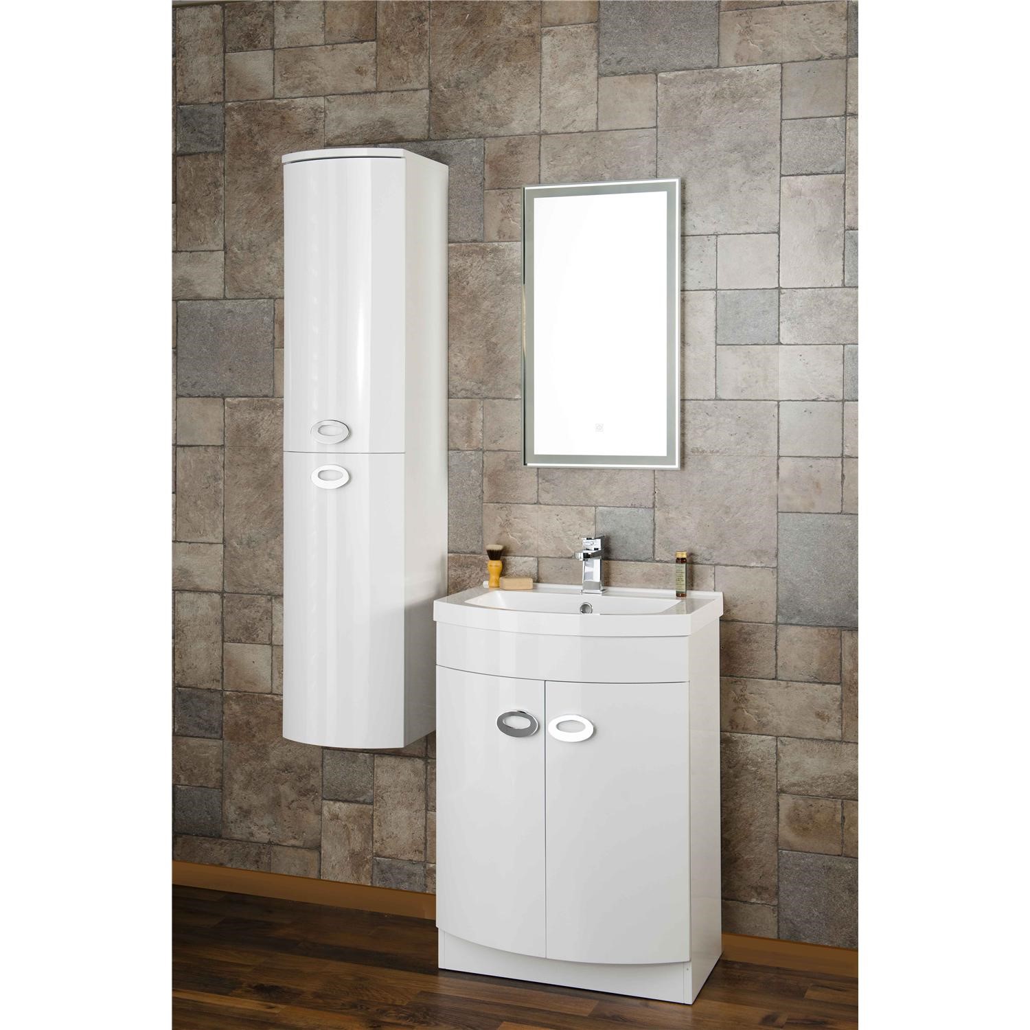 Curved White Wall Hung Tall Bathroom Storage Cabinet W320 X