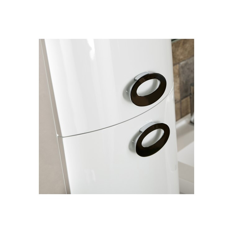 Curved White Wall Hung Tall Bathroom Storage Cabinet - W320 x H1418mm