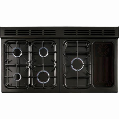 Rangemaster 74300 110cm Lpg Gas Range Cooker With Porthole Doors In Black And Chrome Range Cooker Gas Cooker Gas Range Cookers