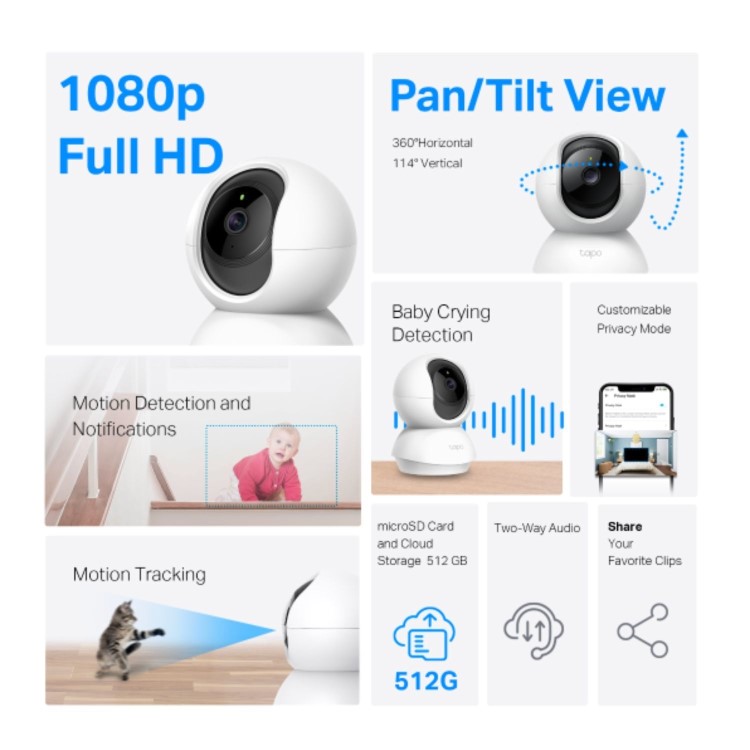 TP-Link PanTilt Home Security Wi-Fi 1080p CCTV Camera White 2 Pack