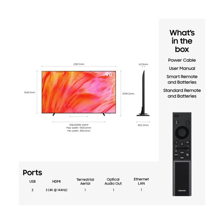 Samsung UE98U9000HKXXU 98" Crystal UHD - 4K Ultra HD HDR Smart TV with Tizen OS