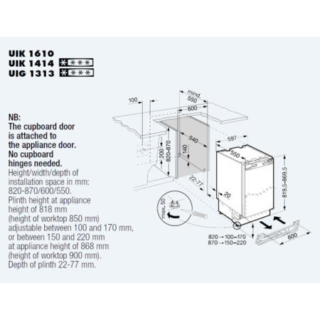 Liebherr UIG1313 60cm Wide Integrated Upright Under Counter Freezer - White
