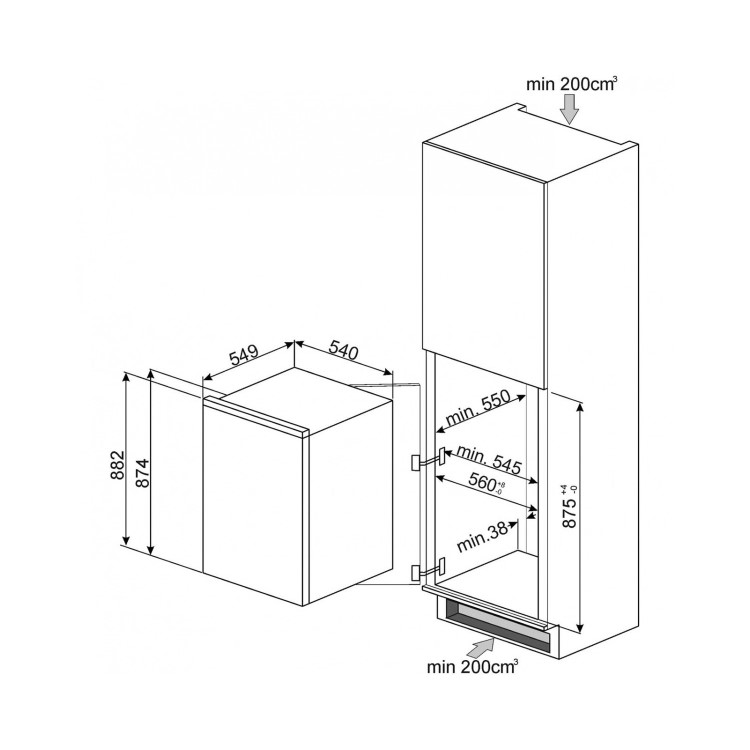 GRADE A3 - Smeg UKS3C090P1 In Column Sliding Rail Integrated Fridge