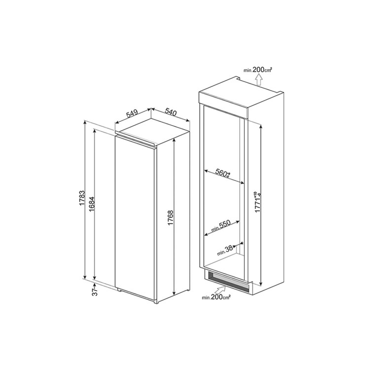 Smeg UKS7323LFEP1 177cm Tall In-column Integrated Fridge