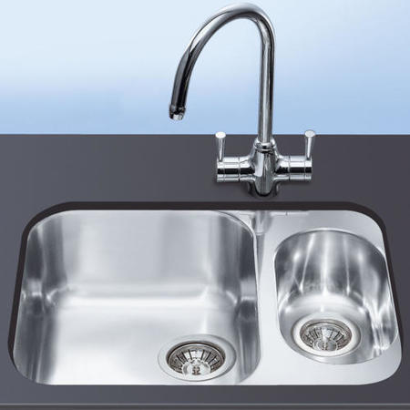 1.5 Bowl Chrome Stainless Steel Kitchen Sink - Smeg Alba