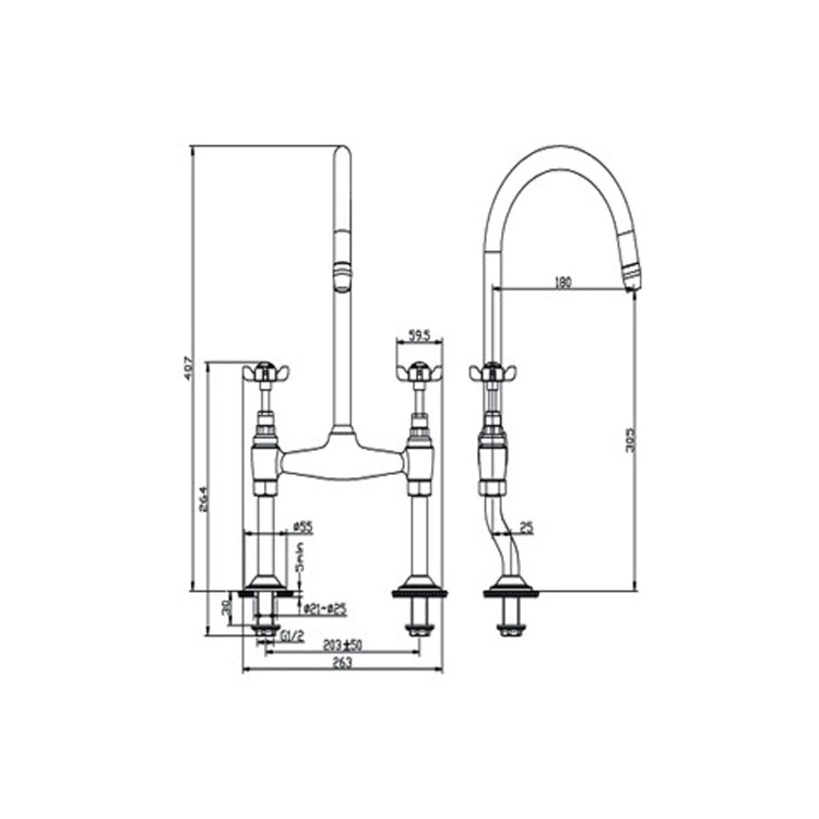 Reginox UMA-TAP Twin Dial Chrome Bridge Tap