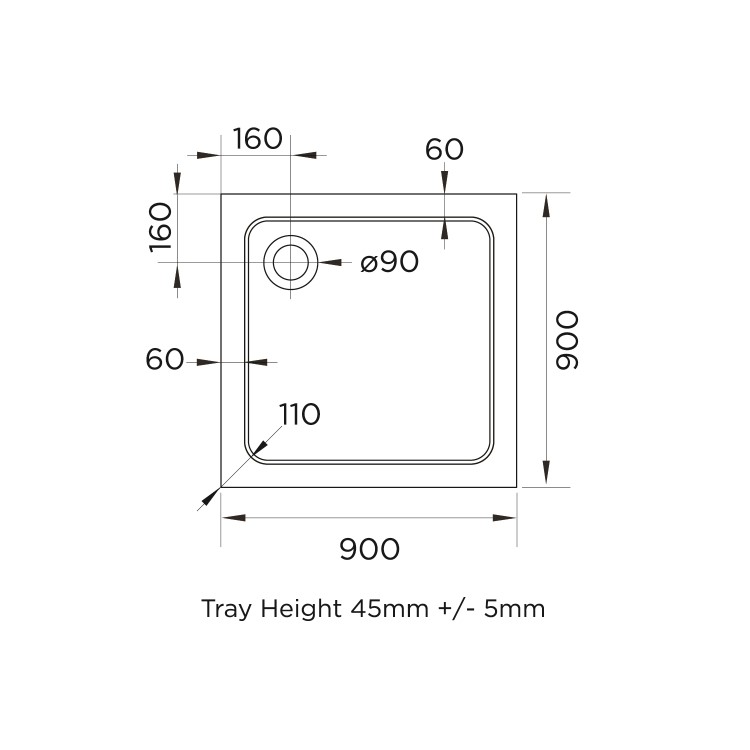 900x900mm Square Shower Tray 45mm - White Acrylic Stone Resin - Pearl