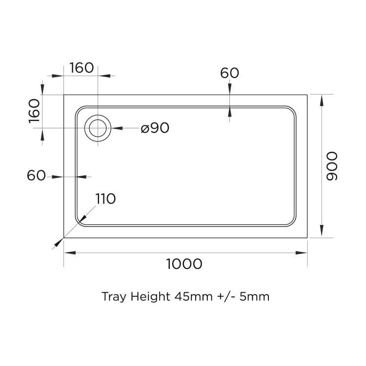 1000x900mm White Acrylic Capped Stone Resin Rectangular Shower Tray 45mm - Pearl