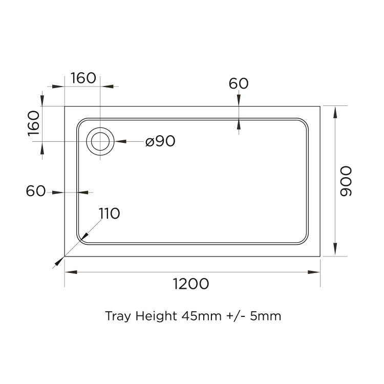 1200x900mm Rectangular Shower Tray – Low Profile 45mm – Stone Resin – White – Pearl