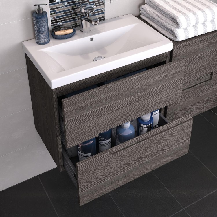 Hudson Reed Grey Wall Hung Bathroom Cabinet & Basin - W810 x H540mm