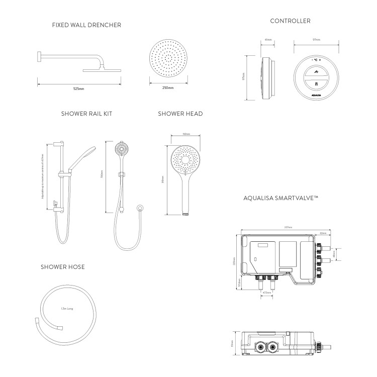 Aqualisa Unity Q Smart Digital Shower Concealed with Adjustable and Wall Fixed Head HP/Combi