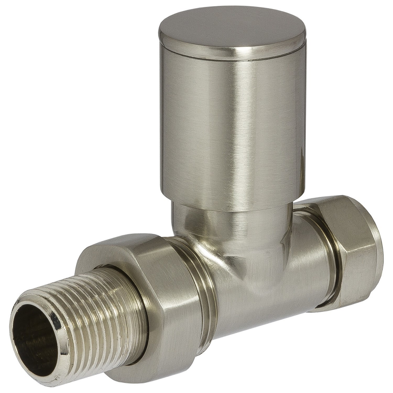 Round Straight Radiator Valves Brushed Nickel