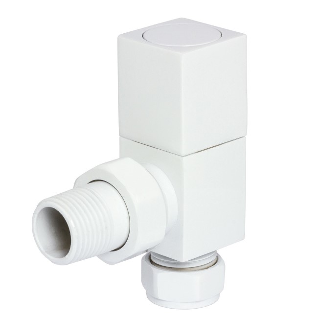 GRADE A2 - Square Angled Radiator Valves White- For Pipework Which Comes From The Wall