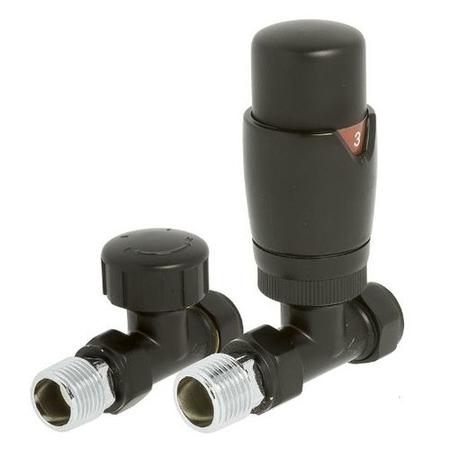 Round Straight TRV and Lockshield Radiator Valves Black