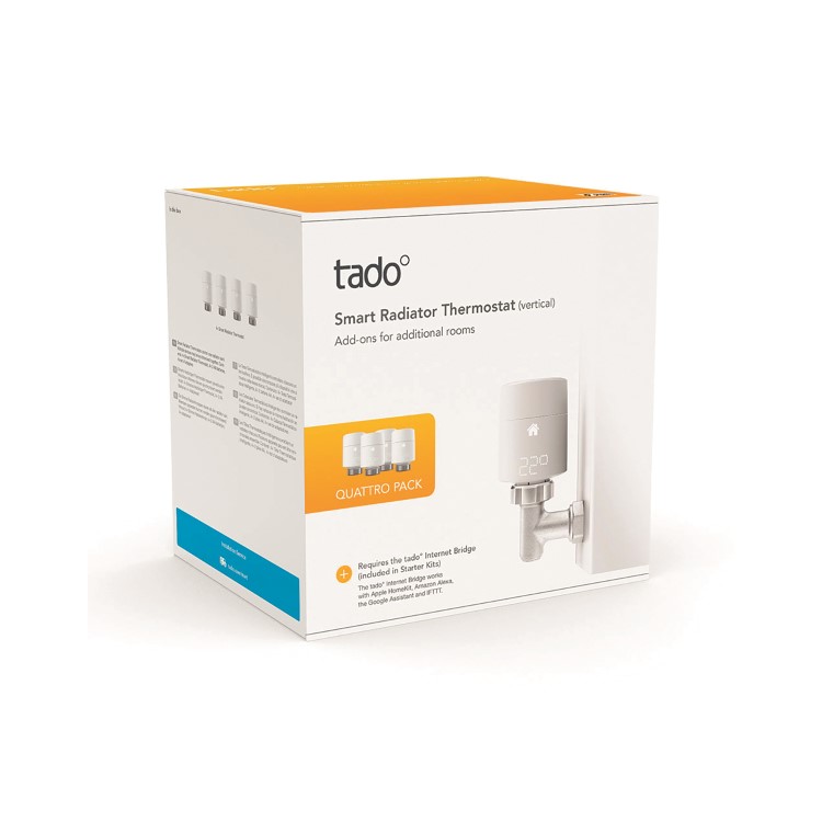 tado° Add-on Smart Radiator Thermostat Vertical Mounting Quattro Pack
