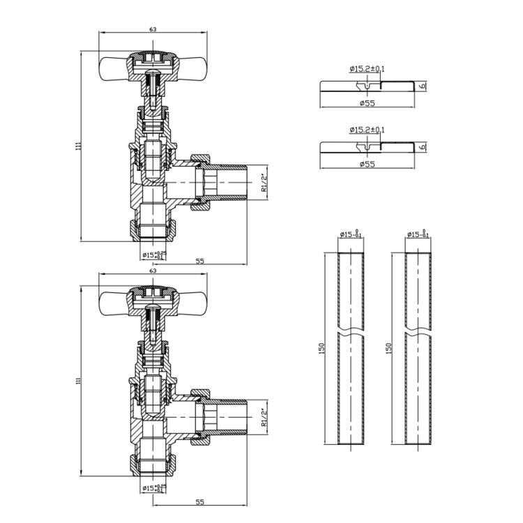 Bronze Traditional Angled Radiator Valves - Regent