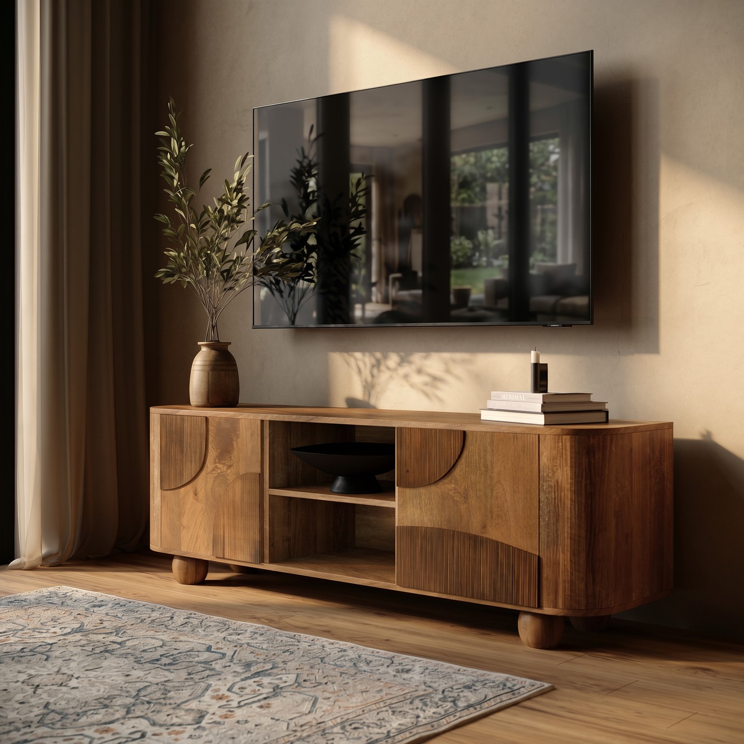 Large Mango Wood TV Stand Storage TVs up to 70