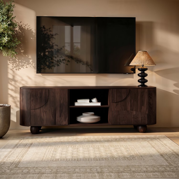 Large Dark Mango Wood TV Stand with Storage - TV's up to 70" - Ivan
