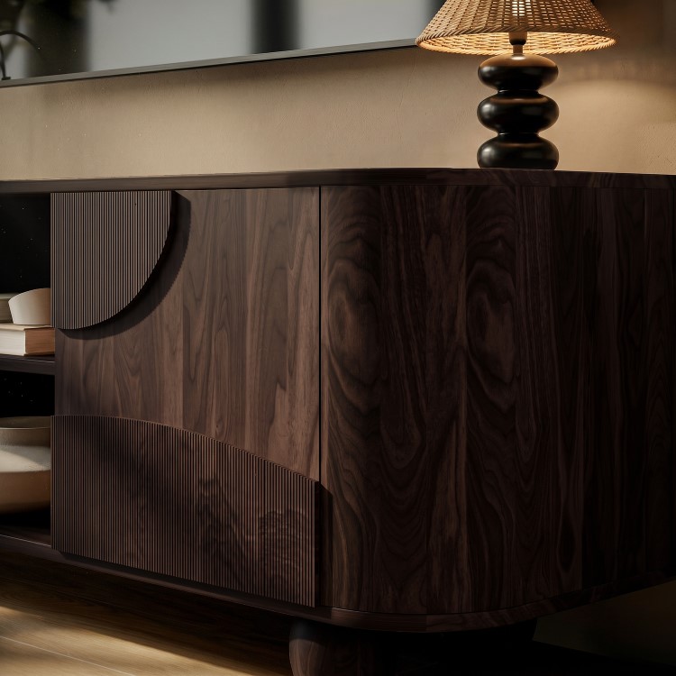 Large Dark Mango Wood TV Stand with Storage - TV's up to 70" - Ivan