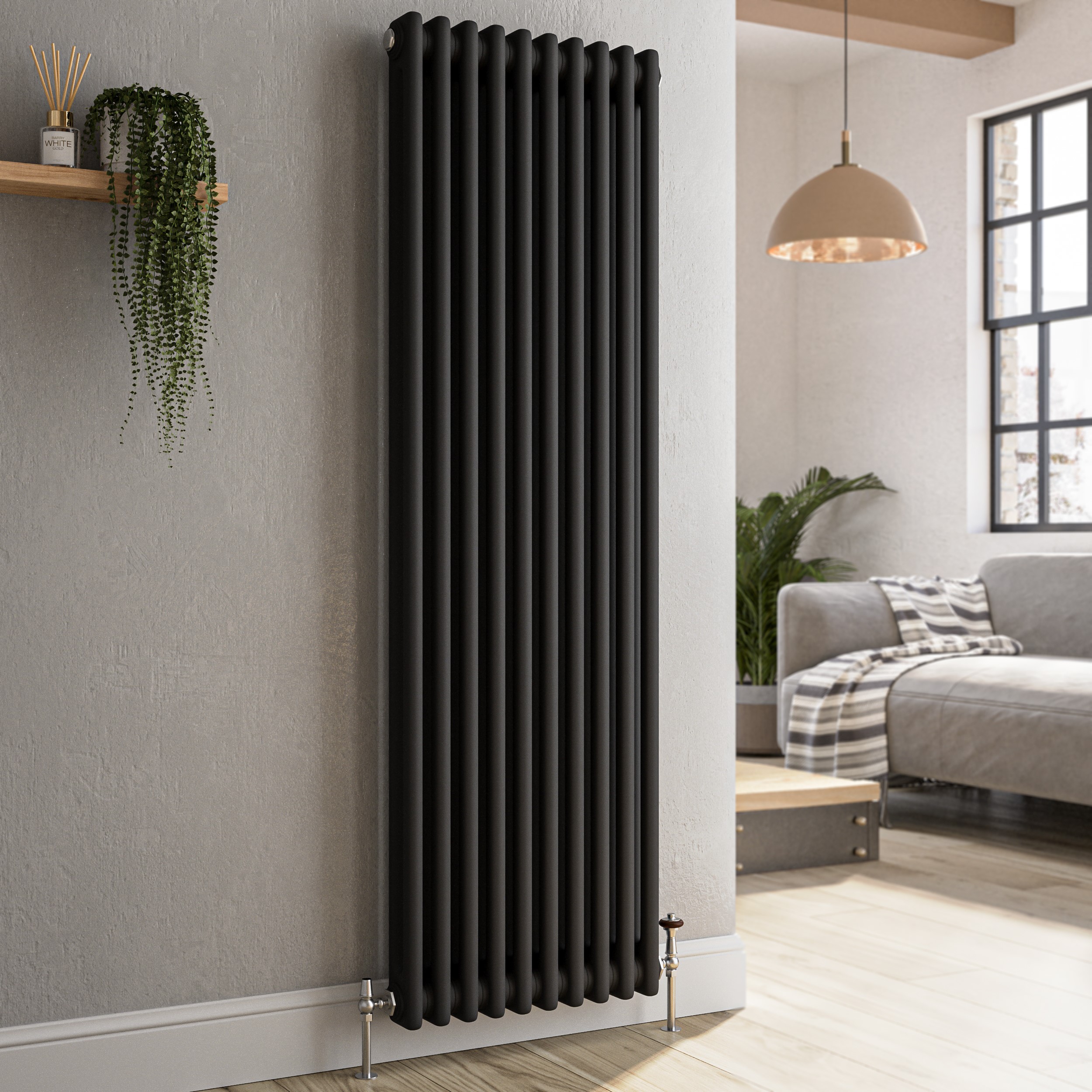 Midnight Vertical Double Column Traditional Radiator 1500x470mm 3715 BTU Cast Iron Style